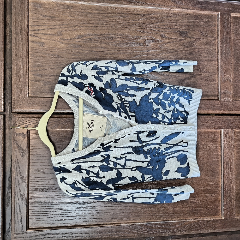 Hollister Blue and Gray Floral Cardigan